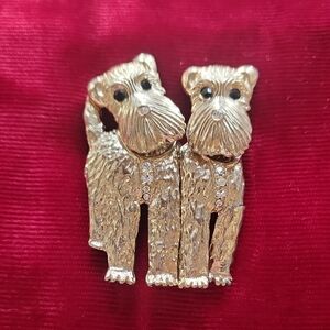 Gold Scottie Dog Brooch with Rhinestones